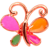 20G 1/4 Pink Orange Rose Gold Tone Butterfly L Shaped Nose Ring