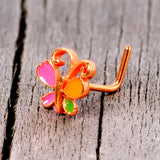 20G 1/4 Pink Orange Rose Gold Tone Butterfly L Shaped Nose Ring