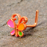 20G 1/4 Pink Orange Rose Gold Tone Butterfly L Shaped Nose Ring