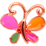 22G 1/4 Pink Orange Rose Gold Tone Butterfly L Shaped Nose Ring