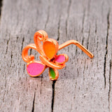 22G 1/4 Pink Orange Rose Gold Tone Butterfly L Shaped Nose Ring