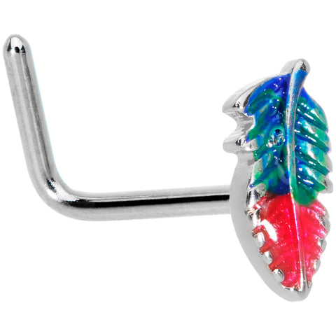 20G 1/4 Blue Green Red Feather L Shaped Nose Ring