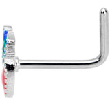 20G 1/4 Blue Green Red Feather L Shaped Nose Ring