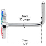 20G 1/4 Blue Green Red Feather L Shaped Nose Ring