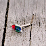20G 1/4 Blue Green Red Feather L Shaped Nose Ring