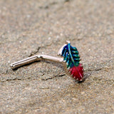 20G 1/4 Blue Green Red Feather L Shaped Nose Ring