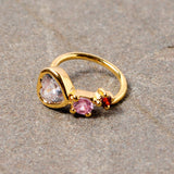 18G 3/8 Clear Pink Red CZ Gem Gold Tone Heart Nose Hoop