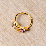 18G 3/8 Clear Pink Red CZ Gem Gold Tone Heart Nose Hoop