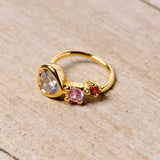 18G 3/8 Clear Pink Red CZ Gem Gold Tone Heart Nose Hoop