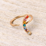 18G 3/8 Red Blue CZ Gem Gold Tone Rainbow Arc Nose Hoop