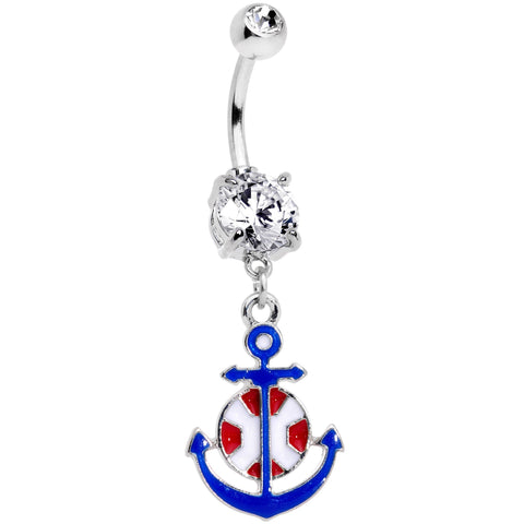 Clear Gem Blue Red Life Ring Anchor Nautical Belly Ring