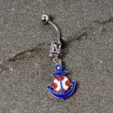 Clear Gem Blue Red Life Ring Anchor Nautical Belly Ring