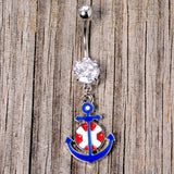 Clear Gem Blue Red Life Ring Anchor Nautical Belly Ring