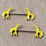 14G 9/16 Brown Yellow Giraffe Barbell Nipple Ring Set