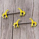 14G 9/16 Brown Yellow Giraffe Barbell Nipple Ring Set