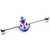14G Blue Red Life Ring Anchor Nautical Industrial Barbell 38mm