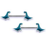 14G 9/16 Darling Green Dinosaur Barbell Nipple Ring Set
