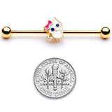 14G Blue Gem Gold Tone Sweet Kitty Cat Industrial Barbell 38mm