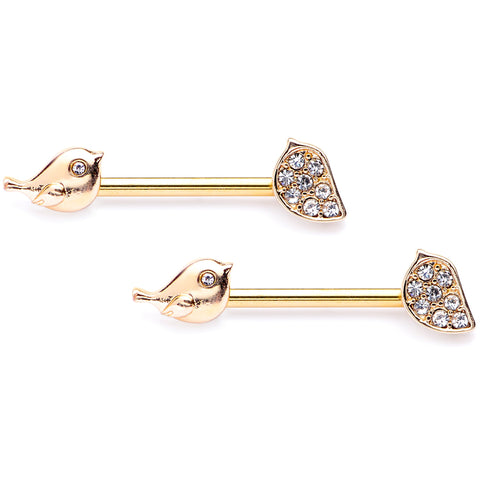 14G 9/16 Clear Gem Gold Tone Little Birds Barbell Nipple Ring Set
