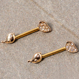 14G 9/16 Clear Gem Gold Tone Little Birds Barbell Nipple Ring Set