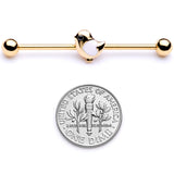 14G Black Gem Gold Tone Baby Bird Industrial Barbell 38mm