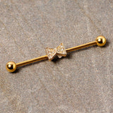 14G Clear Gem Gold Tone Bow Tie Industrial Barbell 38mm