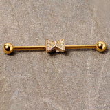 14G Clear Gem Gold Tone Bow Tie Industrial Barbell 38mm