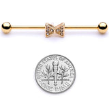 14G Clear Gem Gold Tone Bow Tie Industrial Barbell 38mm