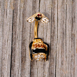 Clear Black Yellow Gem Gold Tone Bee Double Mount Belly Ring