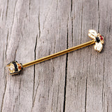 14G Clear Black Yellow Gem Gold Tone Bee Industrial Barbell 38mm