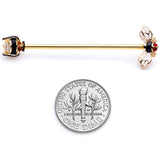 14G Clear Black Yellow Gem Gold Tone Bee Industrial Barbell 38mm