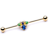 14G Blue Gem Gold Tone Colorful Bee Industrial Barbell 38mm