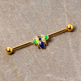 14G Blue Gem Gold Tone Colorful Bee Industrial Barbell 38mm
