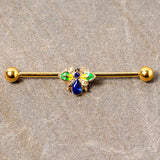 14G Blue Gem Gold Tone Colorful Bee Industrial Barbell 38mm