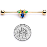 14G Blue Gem Gold Tone Colorful Bee Industrial Barbell 38mm