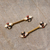 14G 9/16 Clear Yellow Gem Gold Tone Bee Barbell Nipple Ring Set