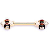 14G 9/16 Clear Yellow Gem Gold Tone Bee Barbell Nipple Ring Set