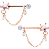 14G 5/8 Aurora Gem Rose Gold Tone Star Dangle Nipple Ring Set