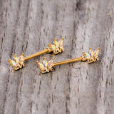 14G 9/16 Aurora Gem Gold Tone Crown Love Barbell Nipple Ring Set