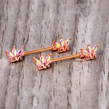 14G 9/16 Aurora Gem Rose Gold Tone Love Crown Barbell Nipple Ring Set