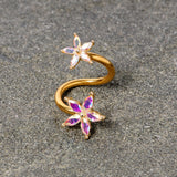 14G Aurora Gem Gold Tone Star Flower Spiral Twister Belly Ring