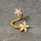 14G Aurora Gem Gold Tone Star Flower Spiral Twister Belly Ring
