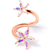 14G Aurora Gem Rose Gold Tone Star Flower Spiral Twister Ring