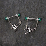 14G 5/8 UV Ball Boo Ghost Halloween Chain Dangle Nipple Ring Set