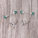 14G 5/8 UV Ball Boo Ghost Halloween Chain Dangle Nipple Ring Set