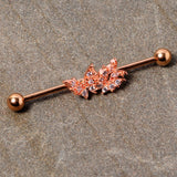 14G Clear CZ Gem Rose Gold Tone Butterflies Industrial Barbell 38mm