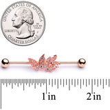 14G Clear CZ Gem Rose Gold Tone Butterflies Industrial Barbell 38mm