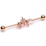 14G Clear CZ Gem Rose Gold Tone Moon Stars Industrial Barbell 38mm