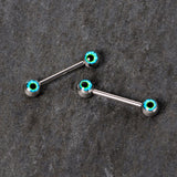 14G 5/8 Haunting Human Blue Eyeball Halloween Nipple Ring Set