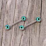 14G 5/8 Haunting Human Blue Eyeball Halloween Nipple Ring Set